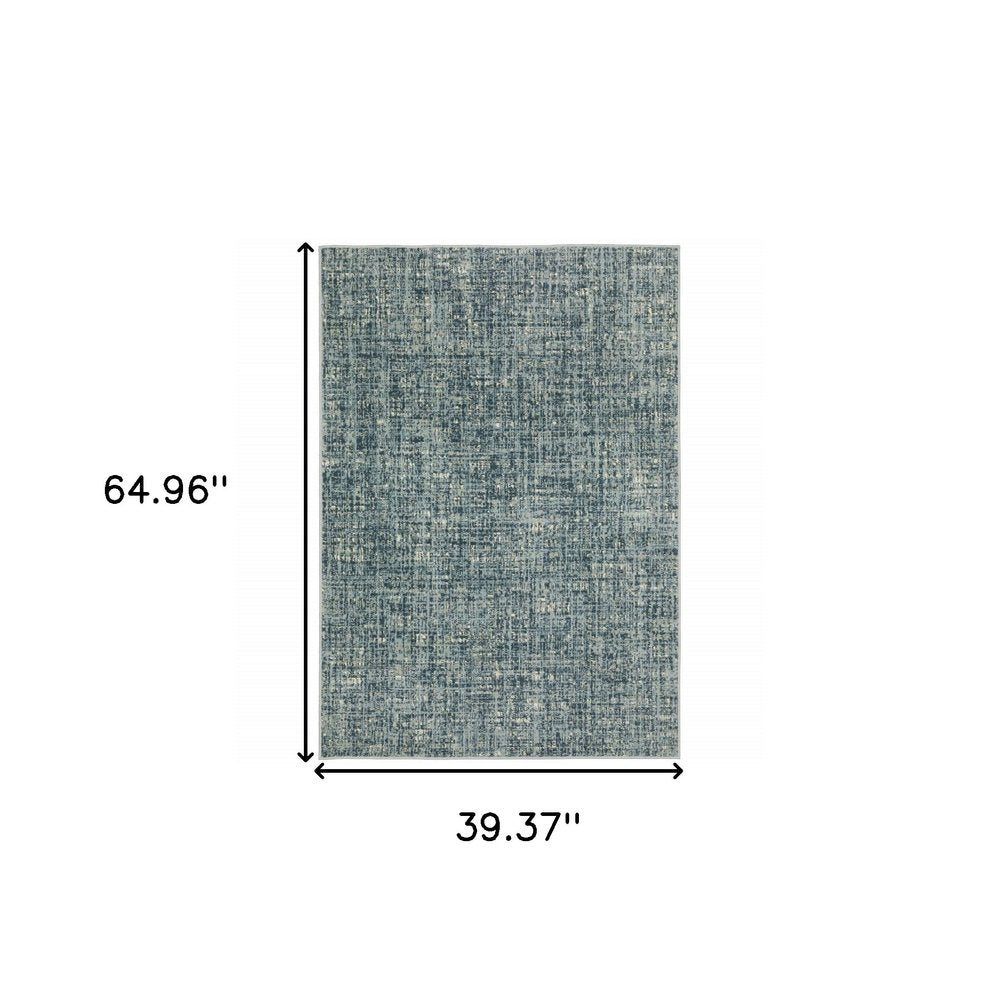 8' X 10' Dark Blue Light Blue Grey Ivory And Beige Abstract Power Loom Stain Resistant Area Rug