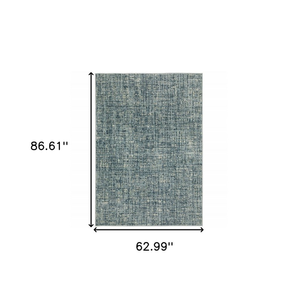8' X 10' Dark Blue Light Blue Grey Ivory And Beige Abstract Power Loom Stain Resistant Area Rug