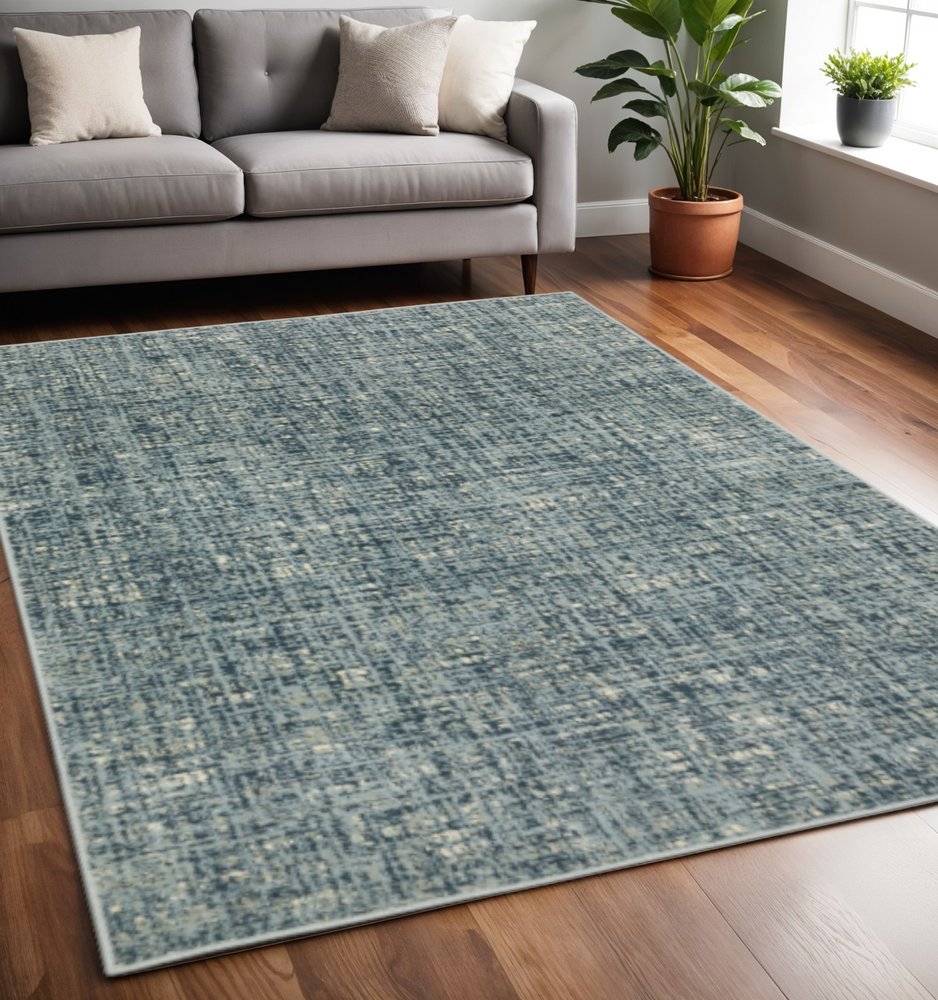 8' X 10' Dark Blue Light Blue Grey Ivory And Beige Abstract Power Loom Stain Resistant Area Rug