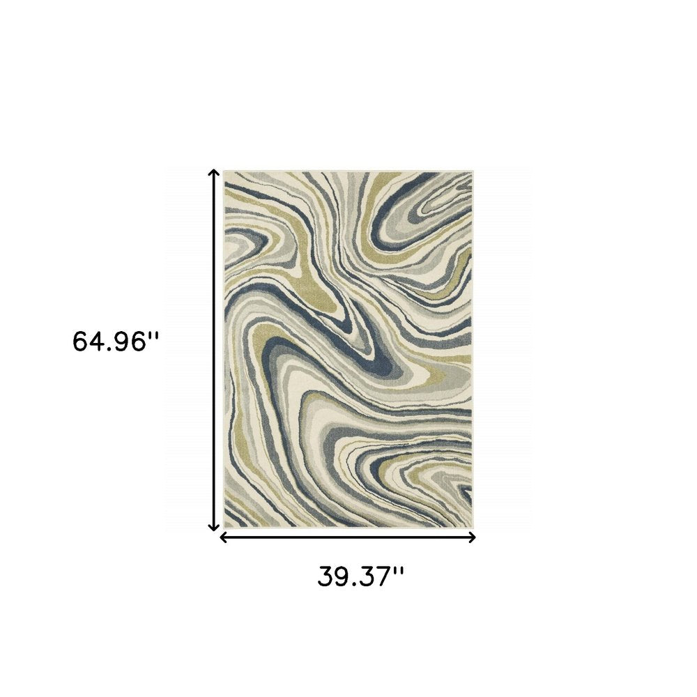 7' X 9' Ivory And Blue Abstract Area Rug