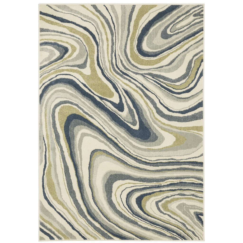 7' X 9' Ivory And Blue Abstract Area Rug
