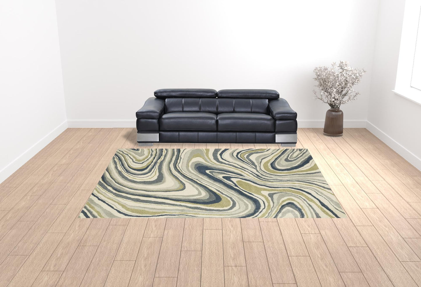 7' X 9' Ivory And Blue Abstract Area Rug