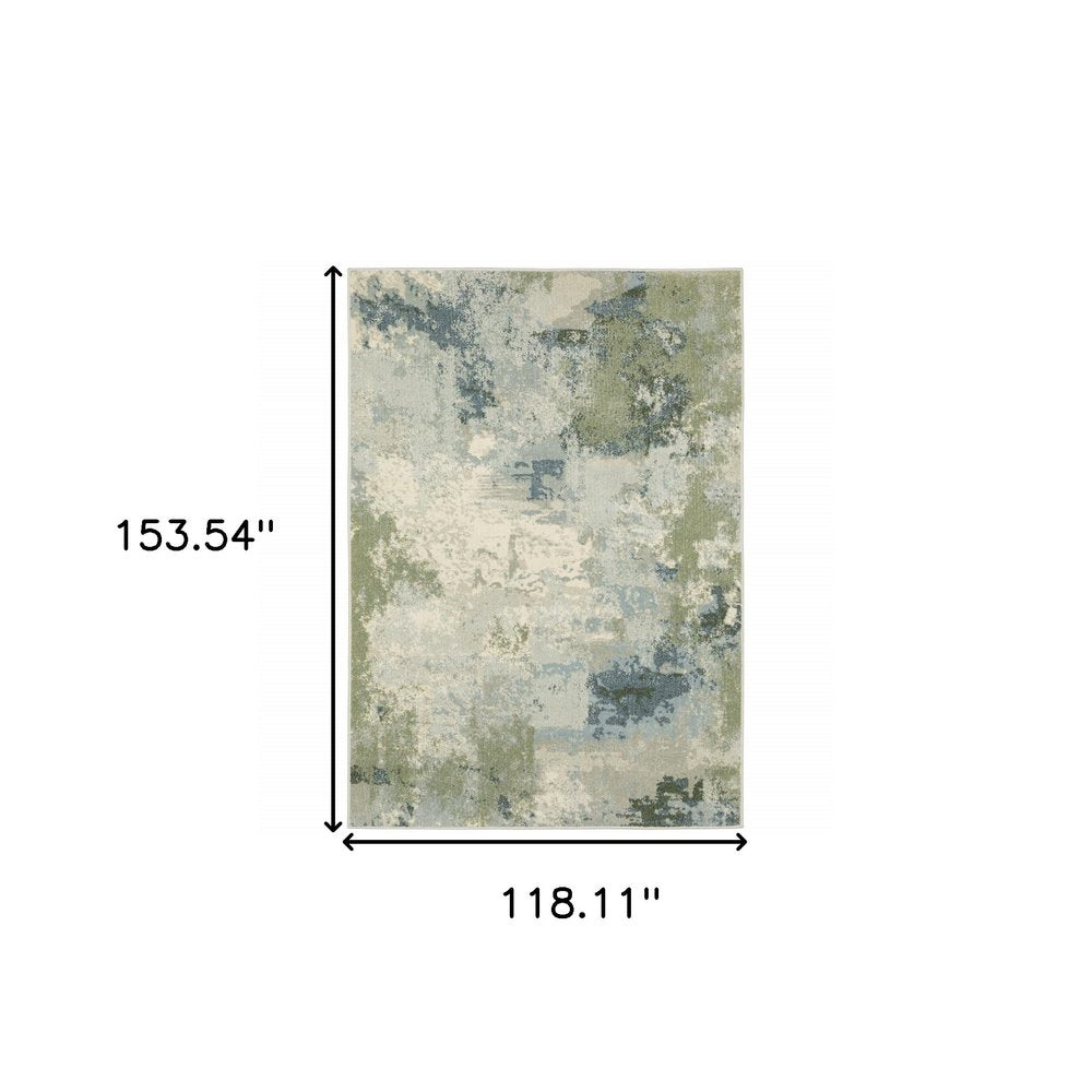 10' X 13' Blue And Green Abstract Distressed Area Rug