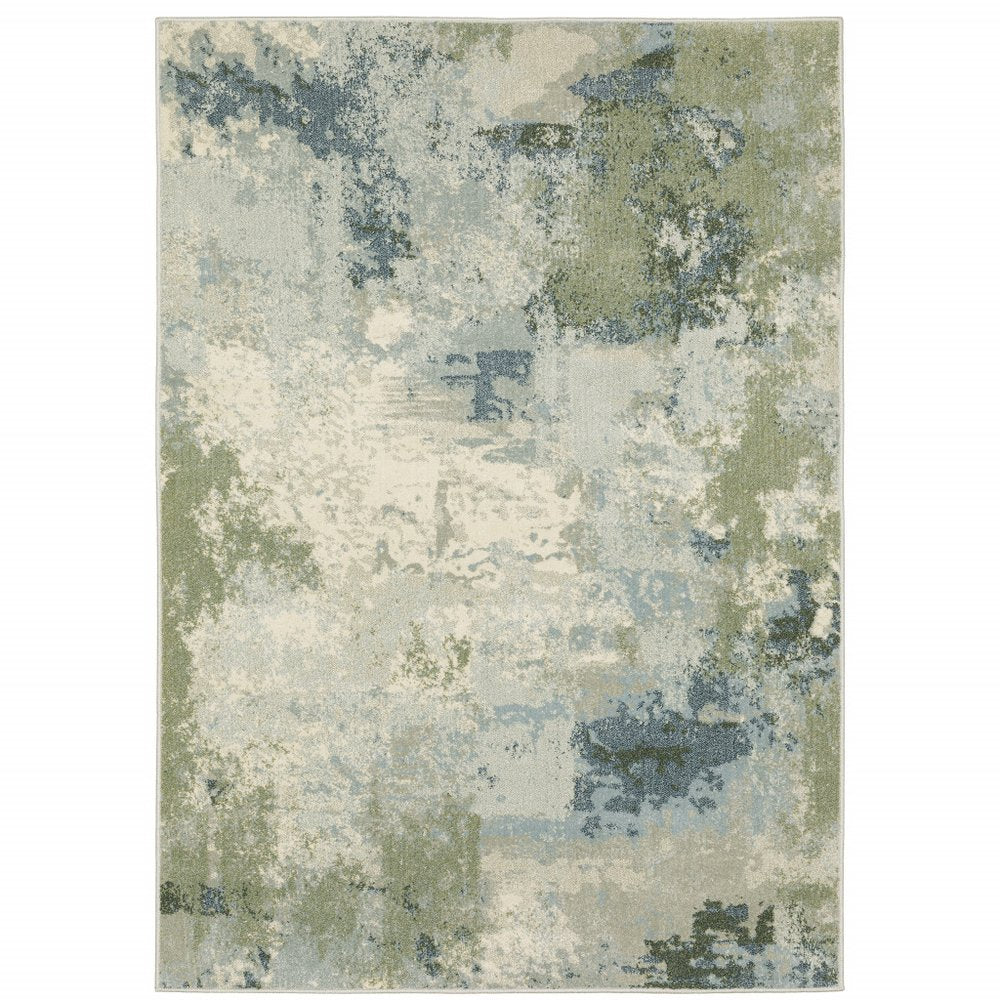 10' X 13' Blue And Green Abstract Distressed Area Rug