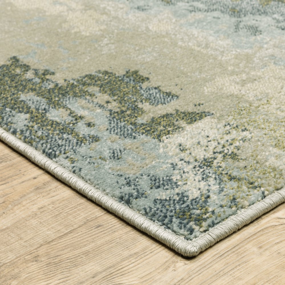 10' X 13' Blue And Green Abstract Distressed Area Rug