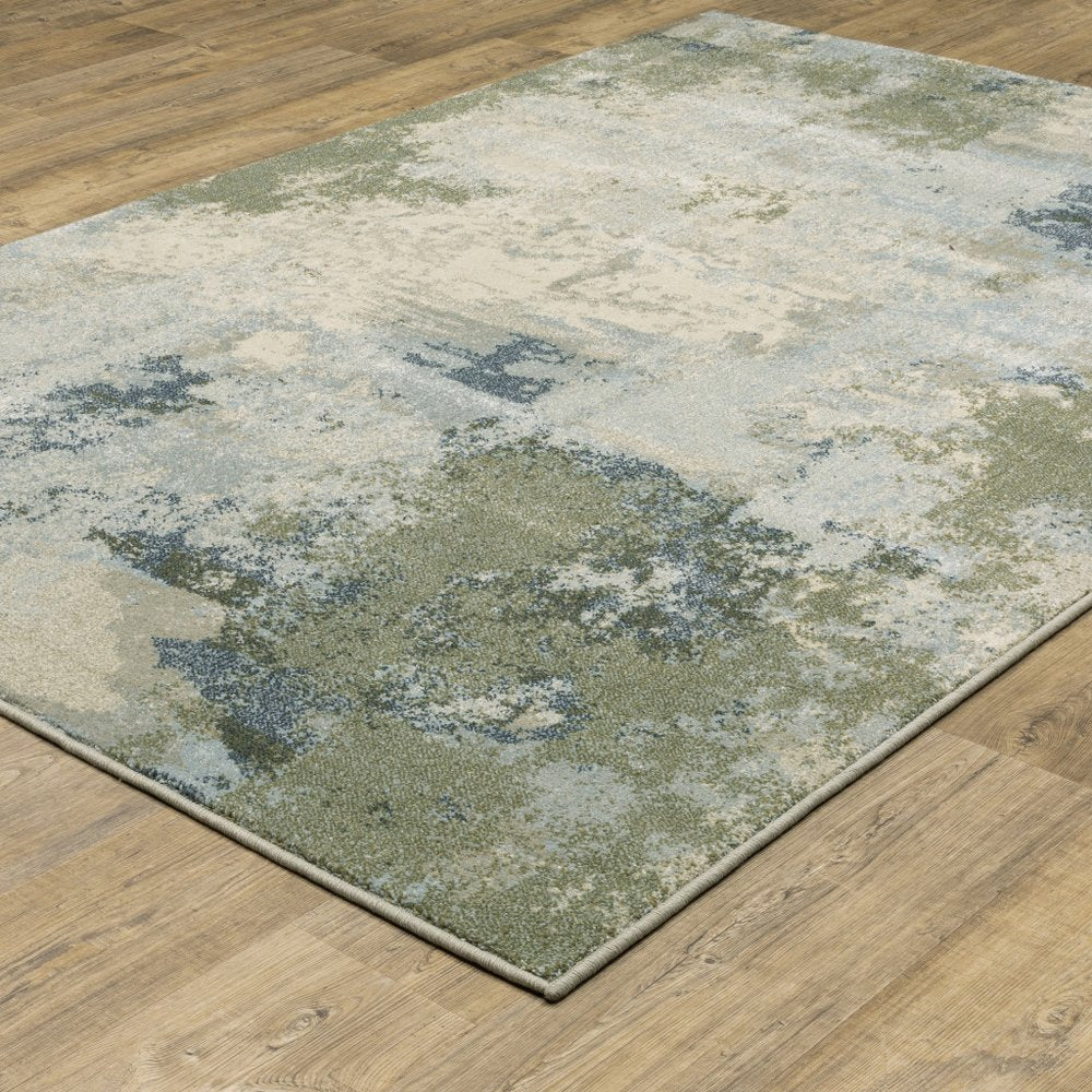10' X 13' Blue And Green Abstract Distressed Area Rug