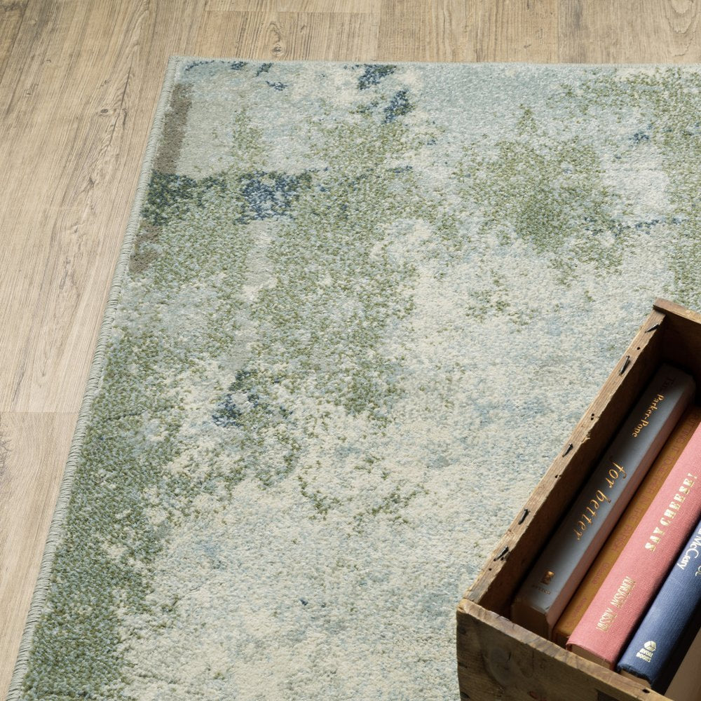 10' X 13' Blue And Green Abstract Distressed Area Rug