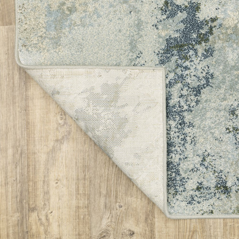 10' X 13' Blue And Green Abstract Distressed Area Rug