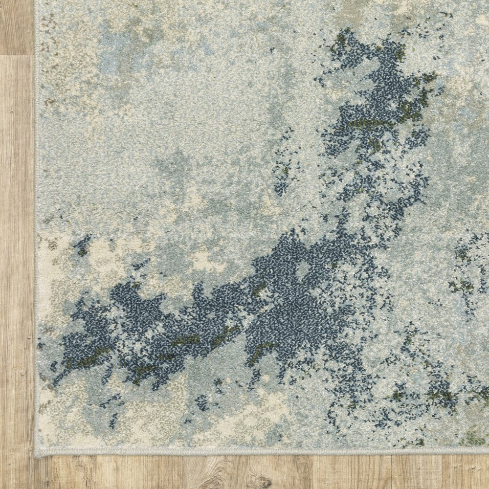 10' X 13' Blue And Green Abstract Distressed Area Rug