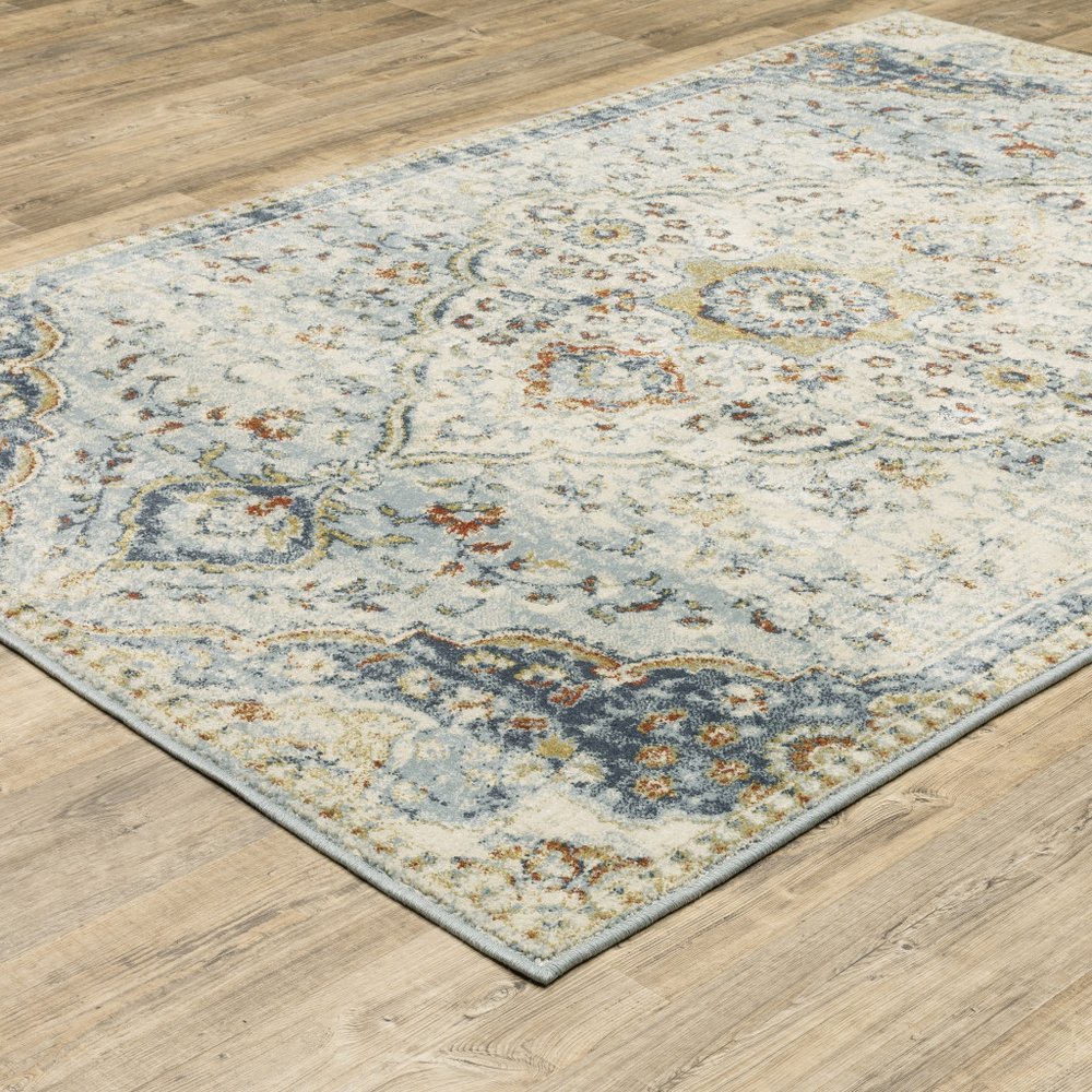 8' X 10' Blue And Beige Oriental Distressed Area Rug
