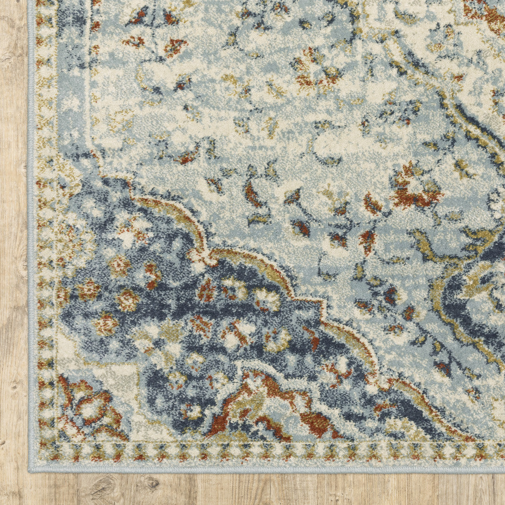 8' X 10' Blue And Beige Oriental Distressed Area Rug