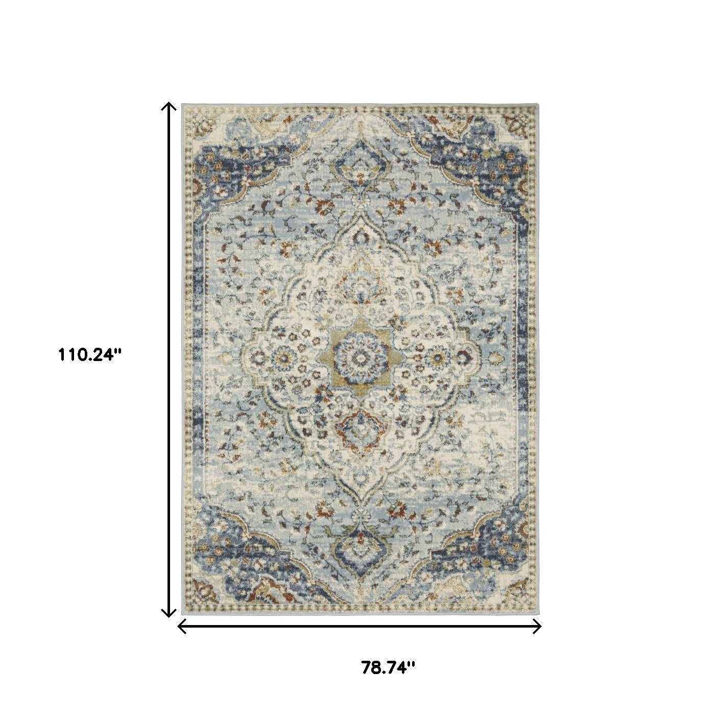 8' X 10' Blue And Beige Oriental Distressed Area Rug