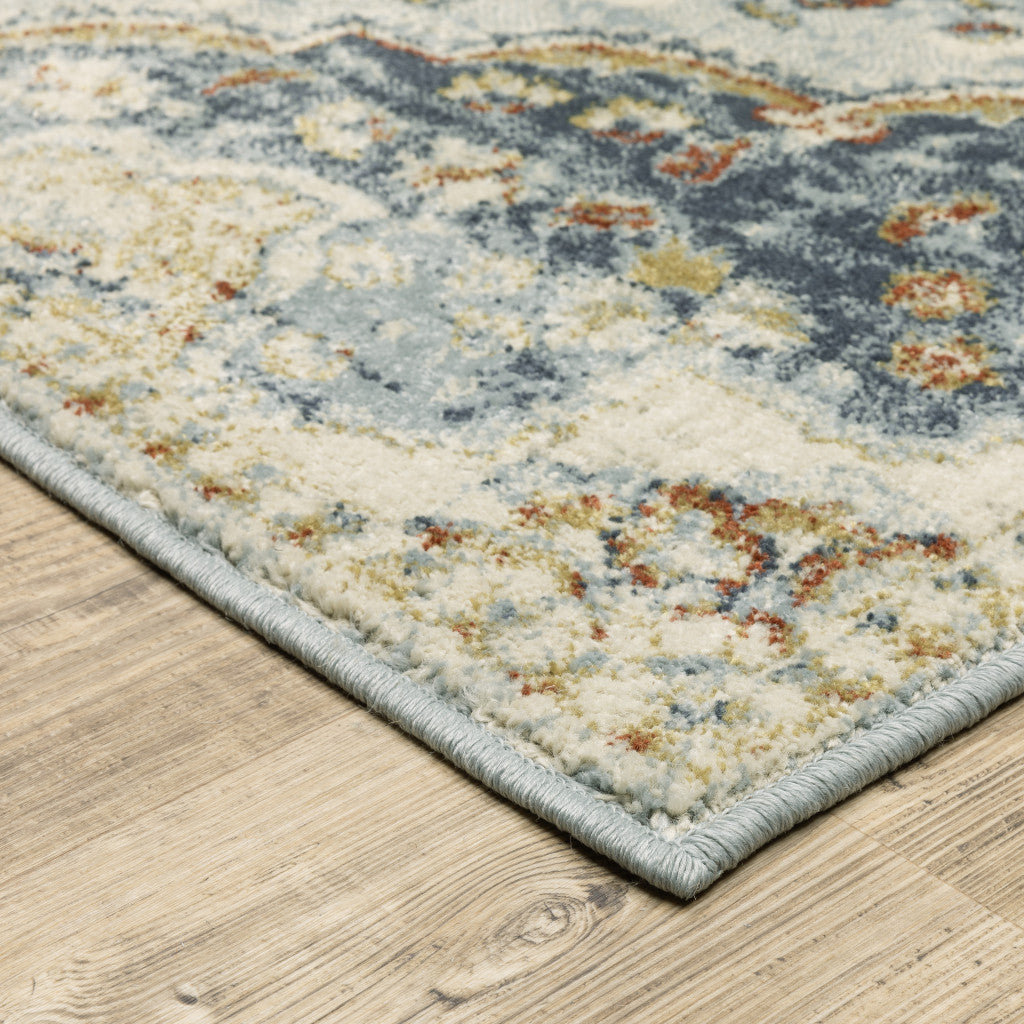 8' X 10' Blue And Beige Oriental Distressed Area Rug