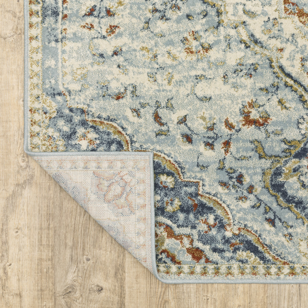 8' X 10' Blue And Beige Oriental Distressed Area Rug
