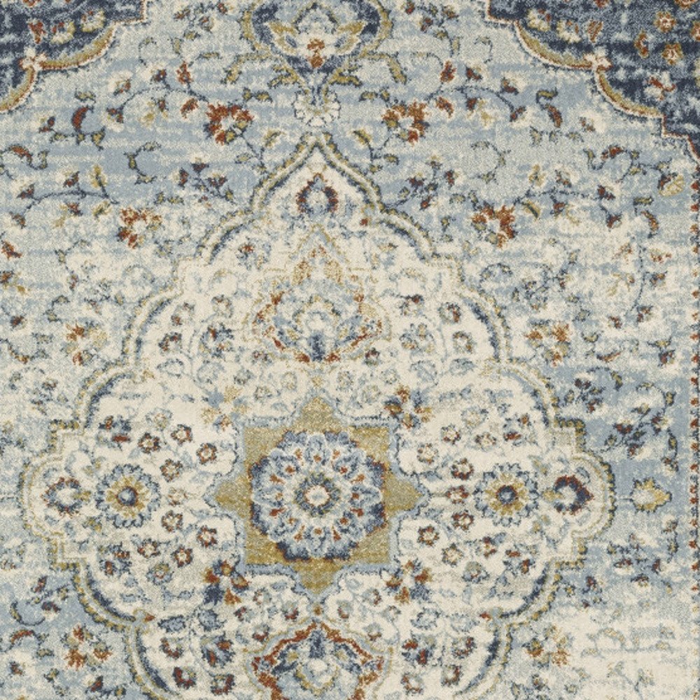 8' X 10' Blue And Beige Oriental Distressed Area Rug