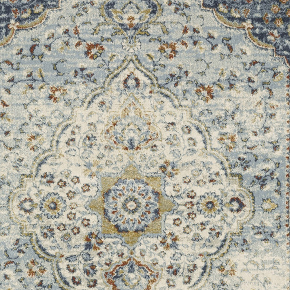 8' X 10' Blue And Beige Oriental Distressed Area Rug