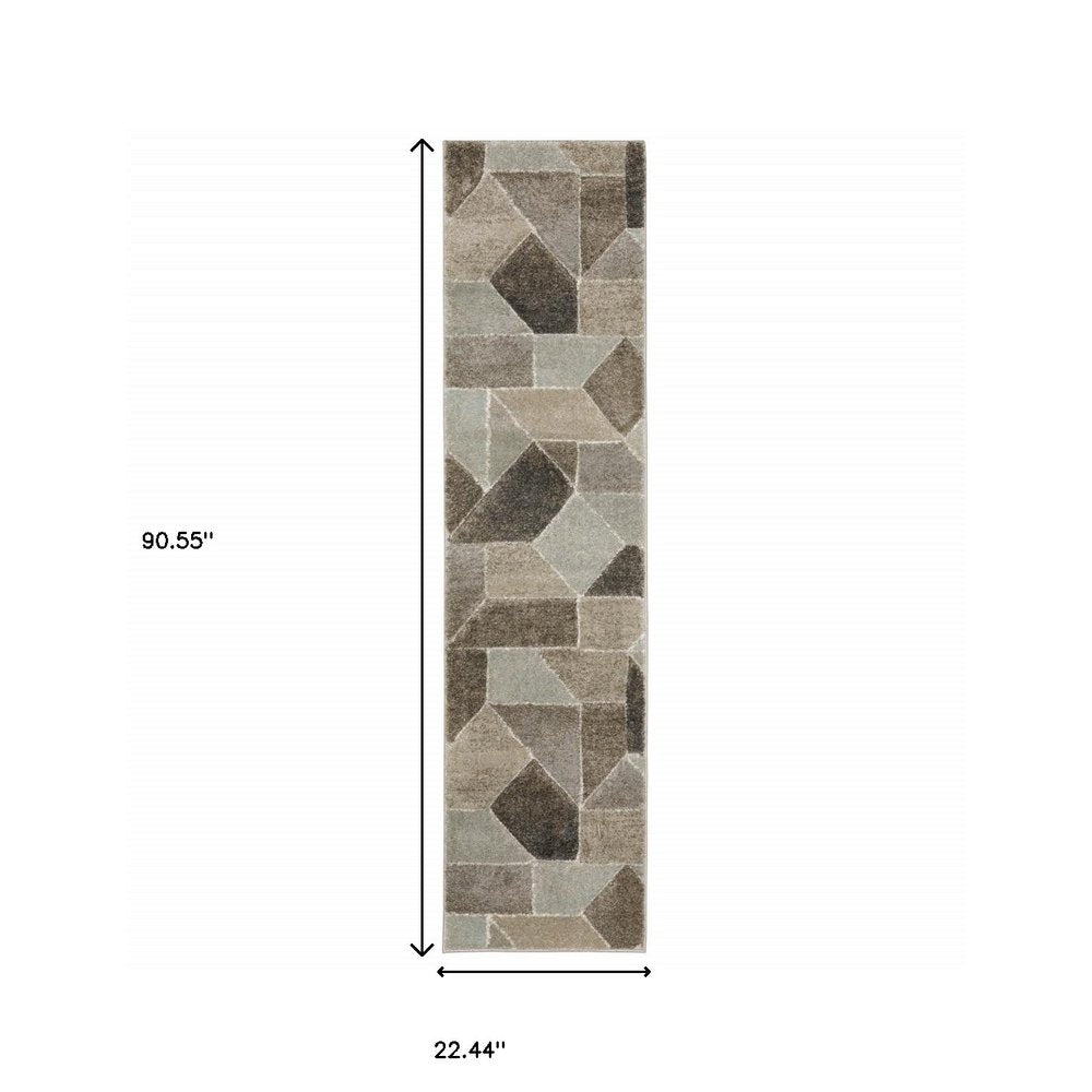 8' X 11' Gray And Ivory Geometric Area Rug