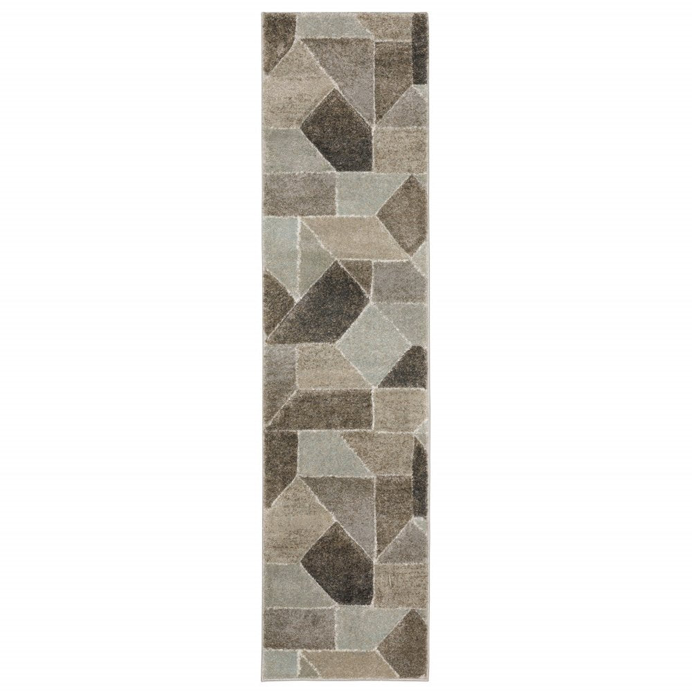 8' X 11' Gray And Ivory Geometric Area Rug
