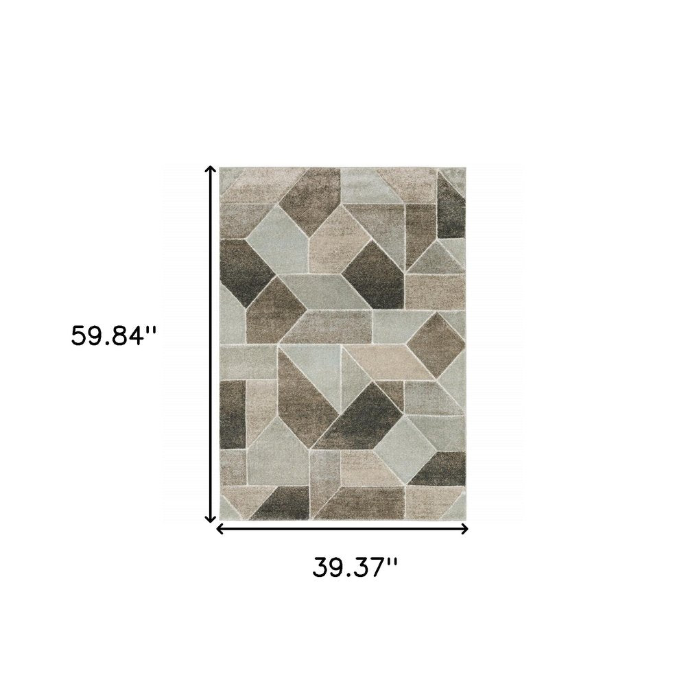8' X 11' Gray And Ivory Geometric Area Rug