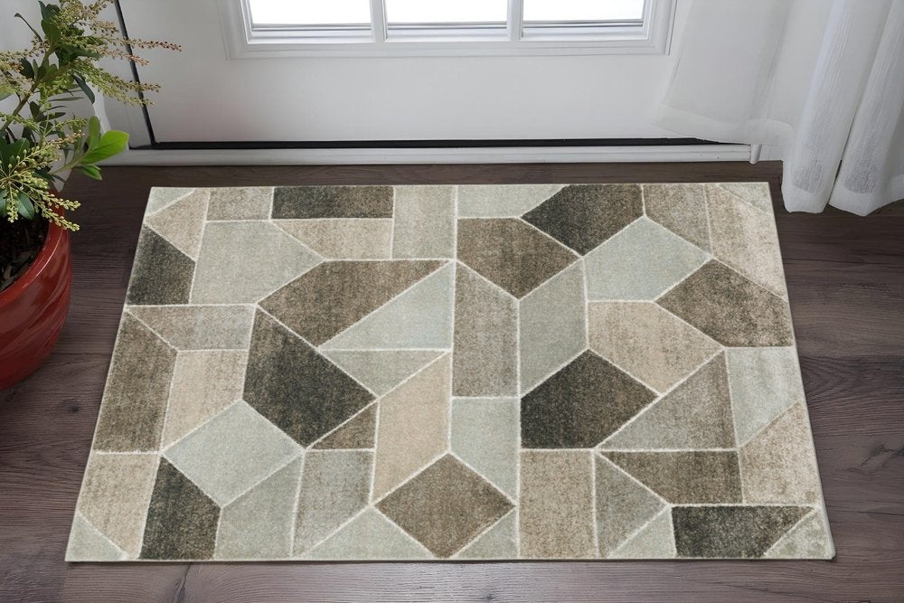 8' X 11' Gray And Ivory Geometric Area Rug