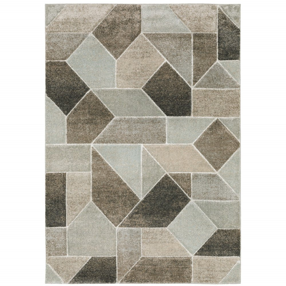 8' X 11' Gray And Ivory Geometric Area Rug