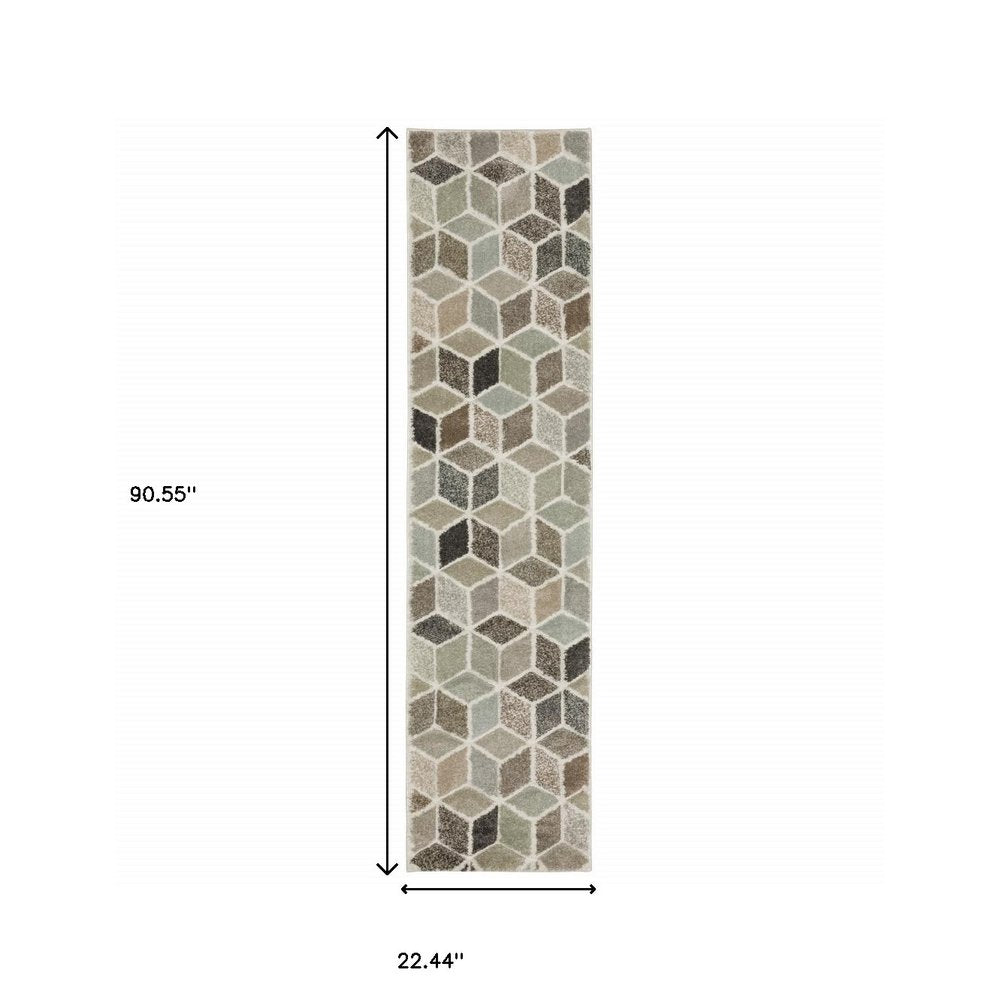 8' X 11' Ivory Gray And Charcoal Geometric Area Rug