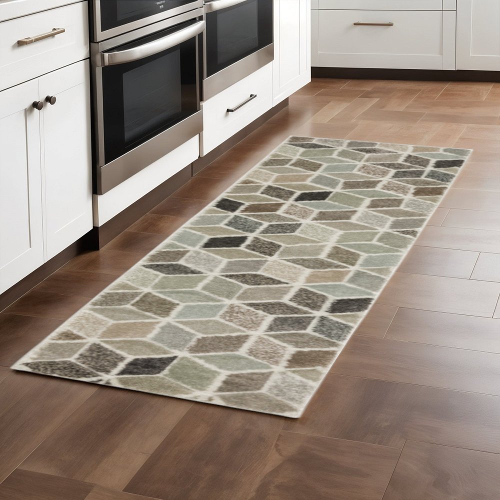 8' X 11' Ivory Gray And Charcoal Geometric Area Rug