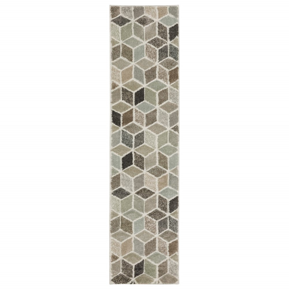 8' X 11' Ivory Gray And Charcoal Geometric Area Rug