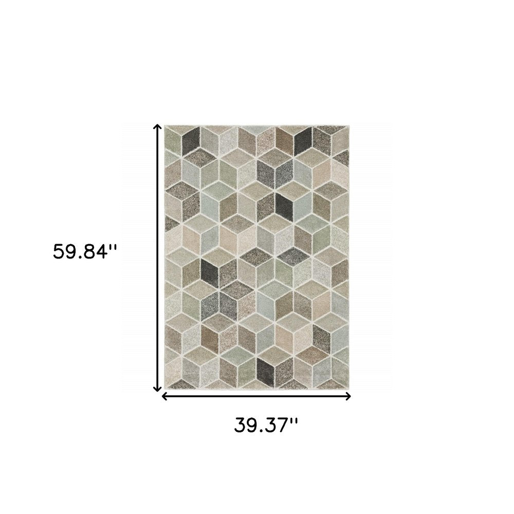 8' X 11' Ivory Gray And Charcoal Geometric Area Rug