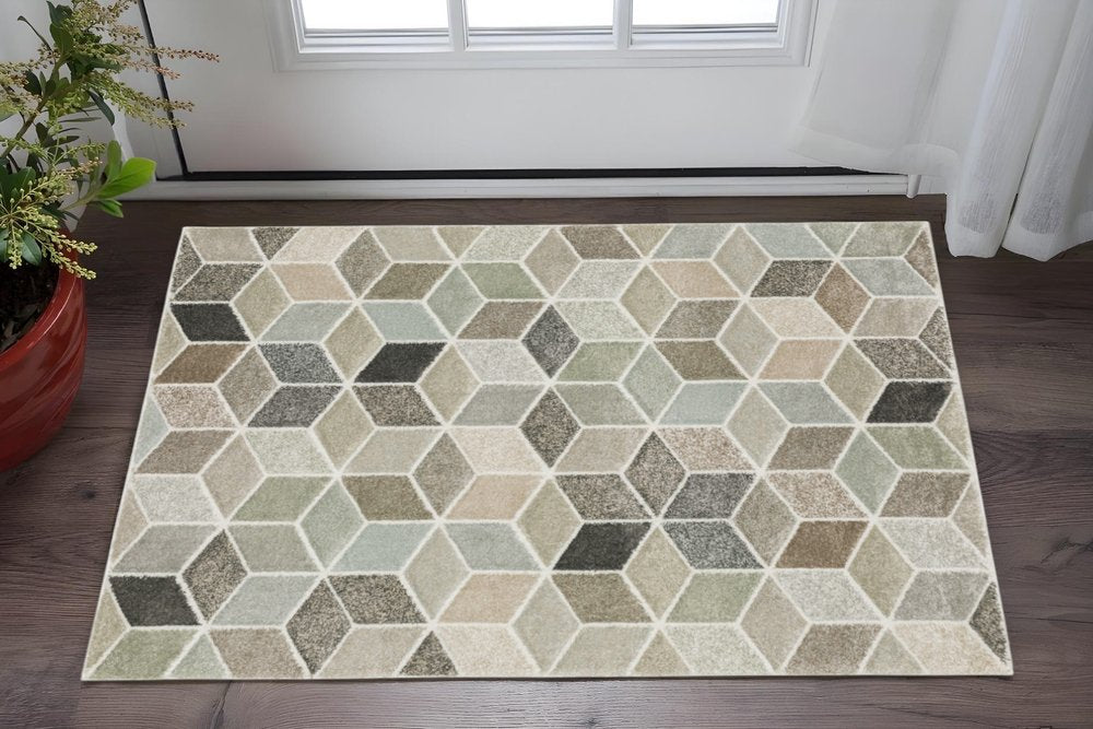 8' X 11' Ivory Gray And Charcoal Geometric Area Rug