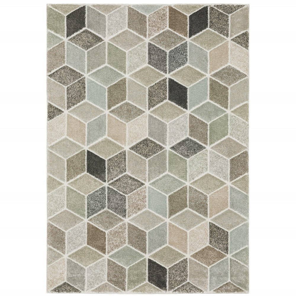 8' X 11' Ivory Gray And Charcoal Geometric Area Rug