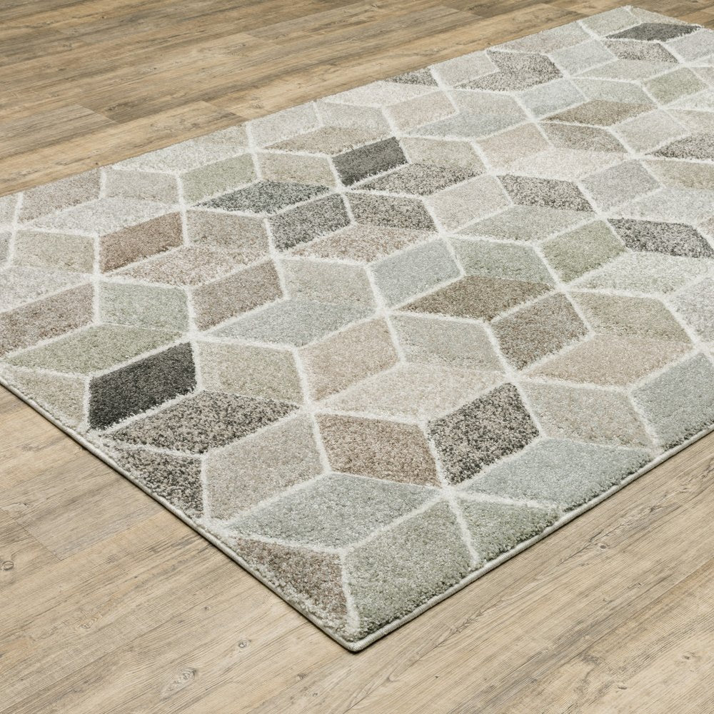 8' X 11' Ivory Gray And Charcoal Geometric Area Rug