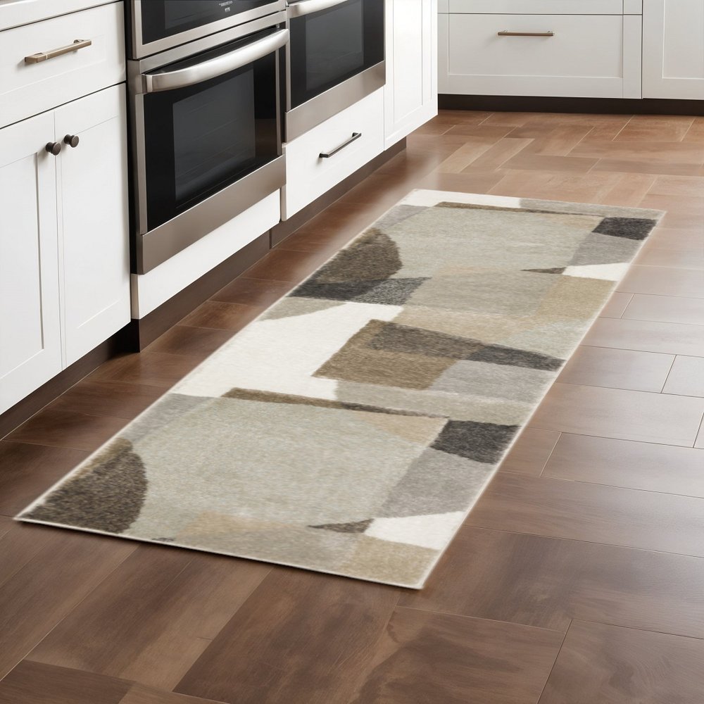 10' X 13' Beige Geometric Power Loom Stain Resistant Area Rug