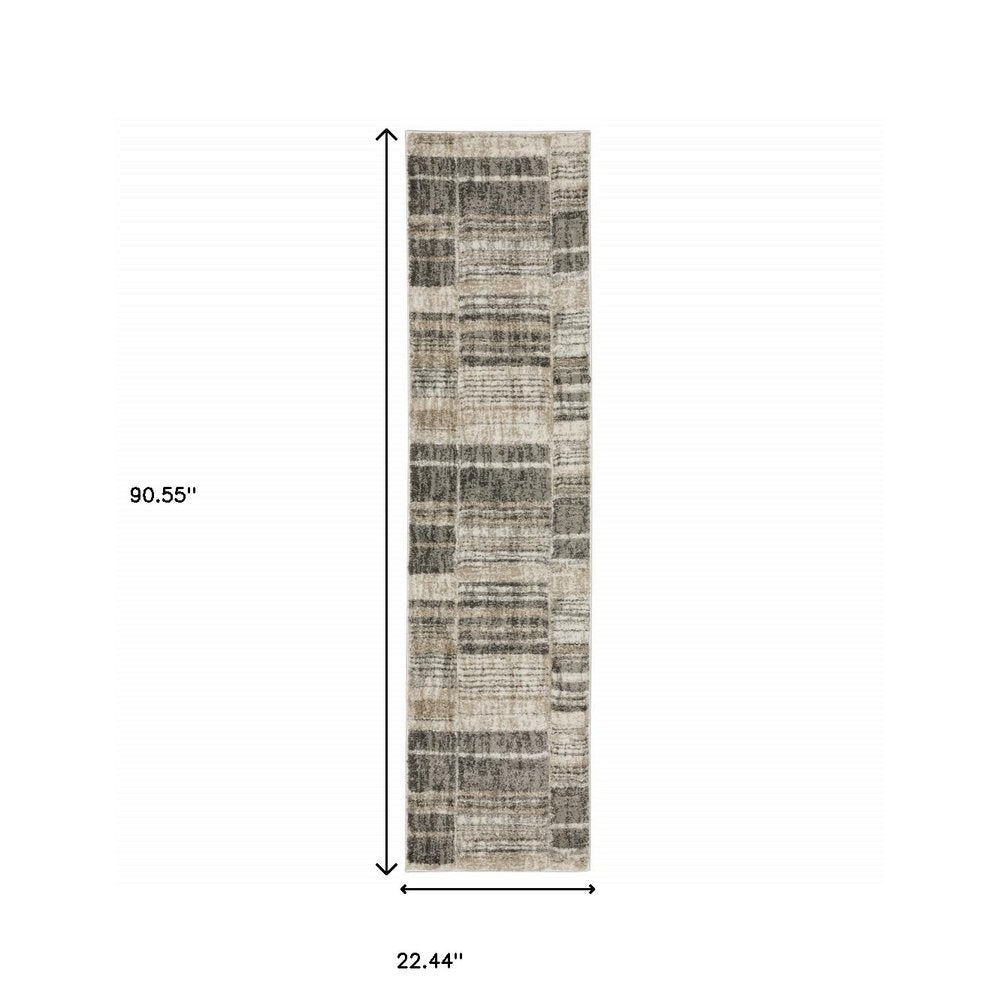 6' X 9' Grey Charcoal Ivory Tan Brown And Beige Geometric Power Loom Stain Resistant Area Rug