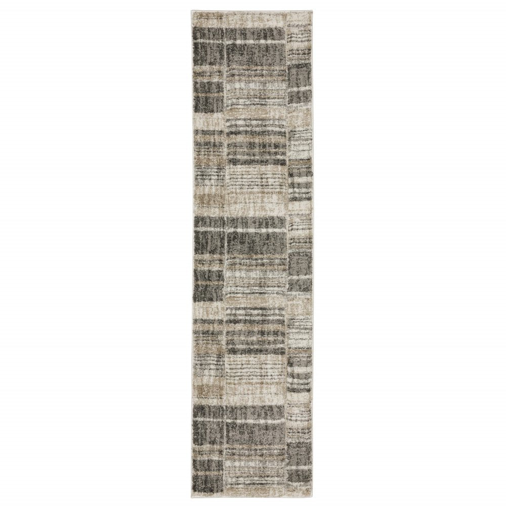 6' X 9' Grey Charcoal Ivory Tan Brown And Beige Geometric Power Loom Stain Resistant Area Rug