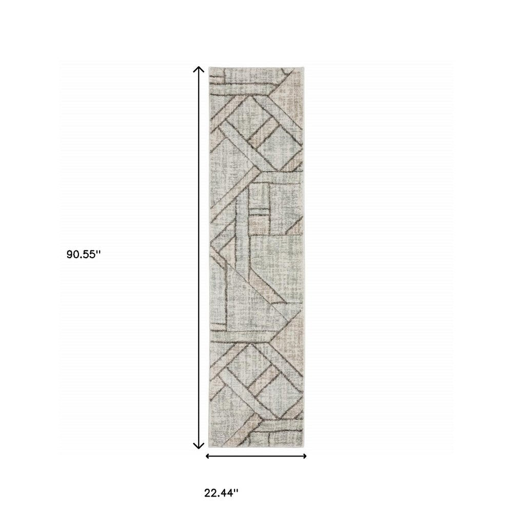 10' X 13' Gray And Ivory Geometric Power Loom Area Rug