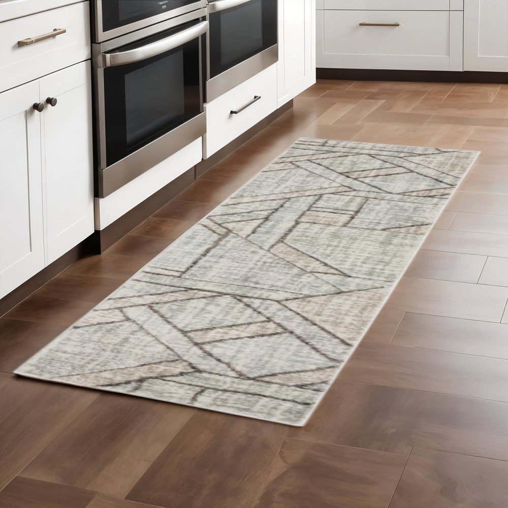 10' X 13' Gray And Ivory Geometric Power Loom Area Rug