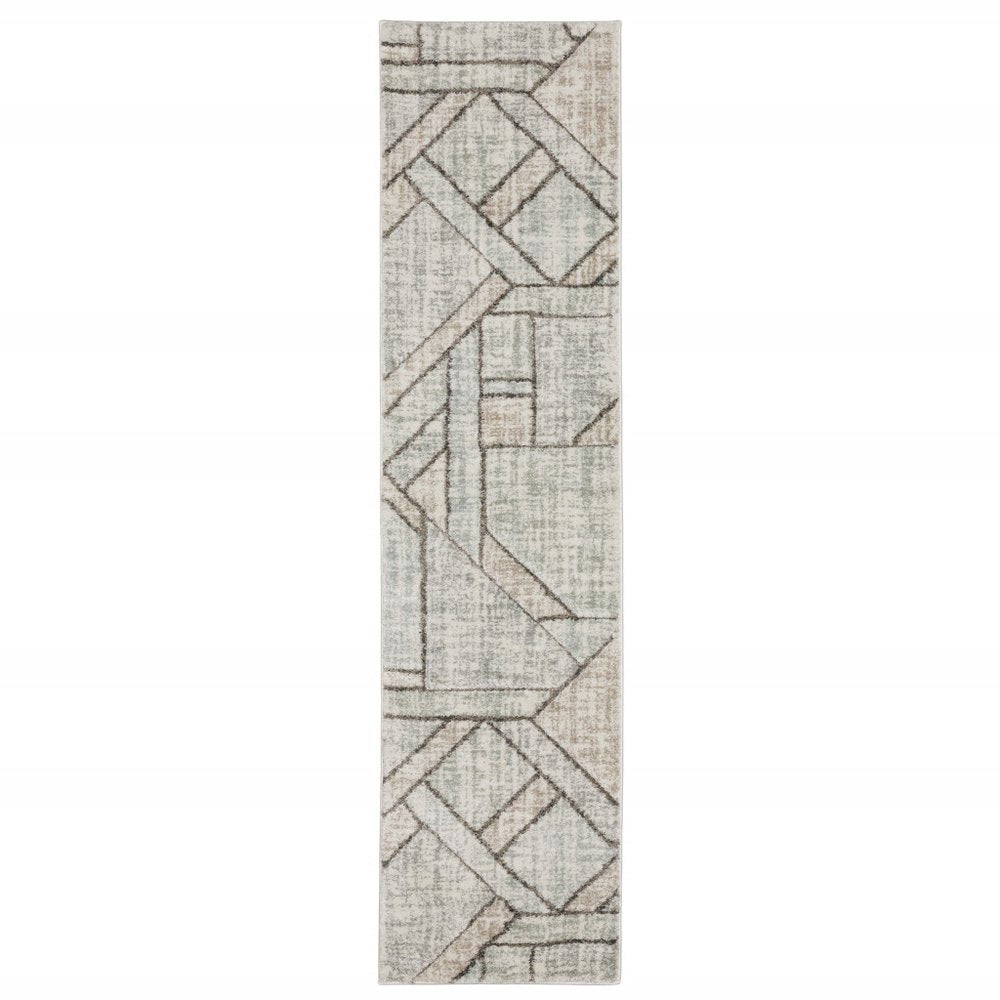 10' X 13' Gray And Ivory Geometric Power Loom Area Rug