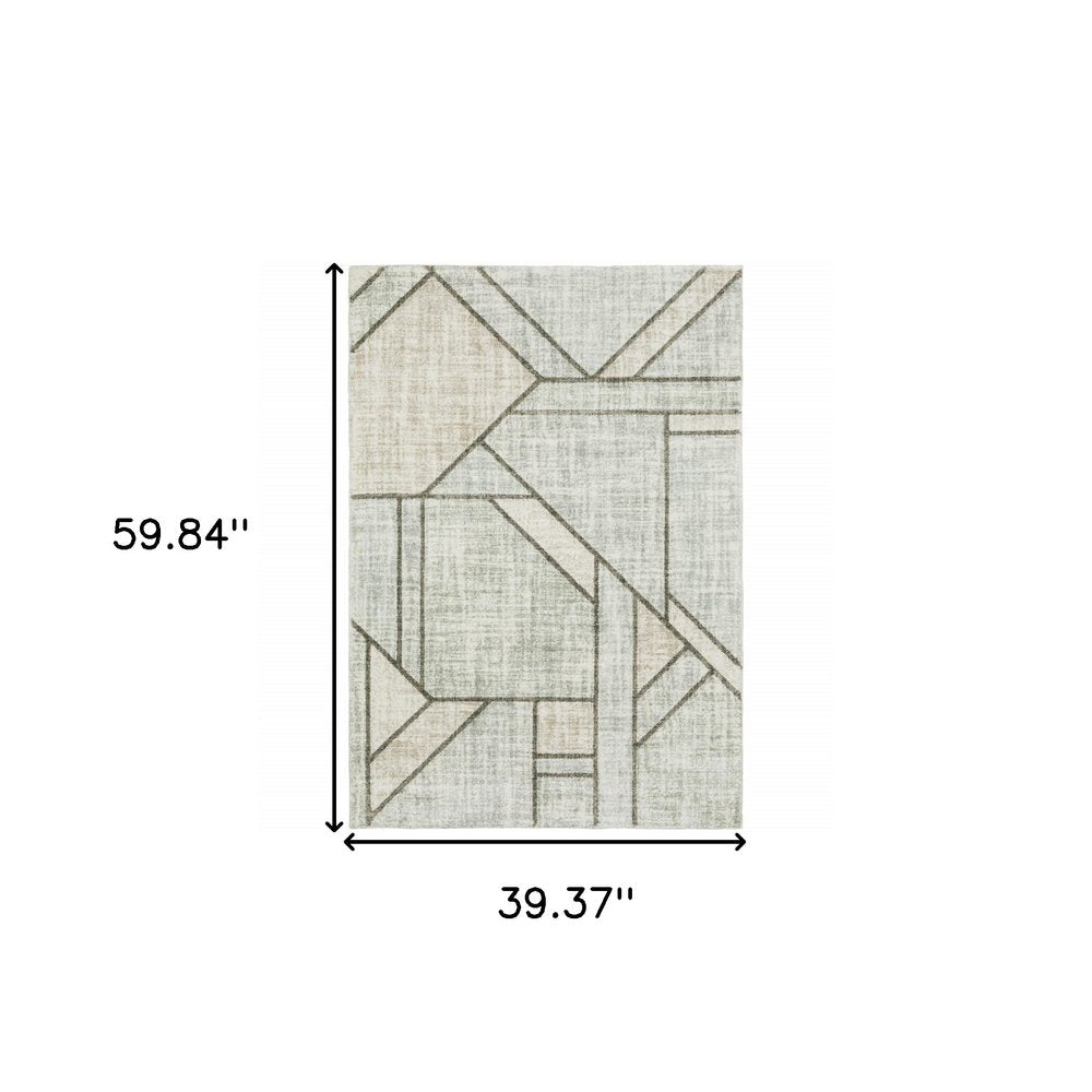 10' X 13' Gray And Ivory Geometric Power Loom Area Rug