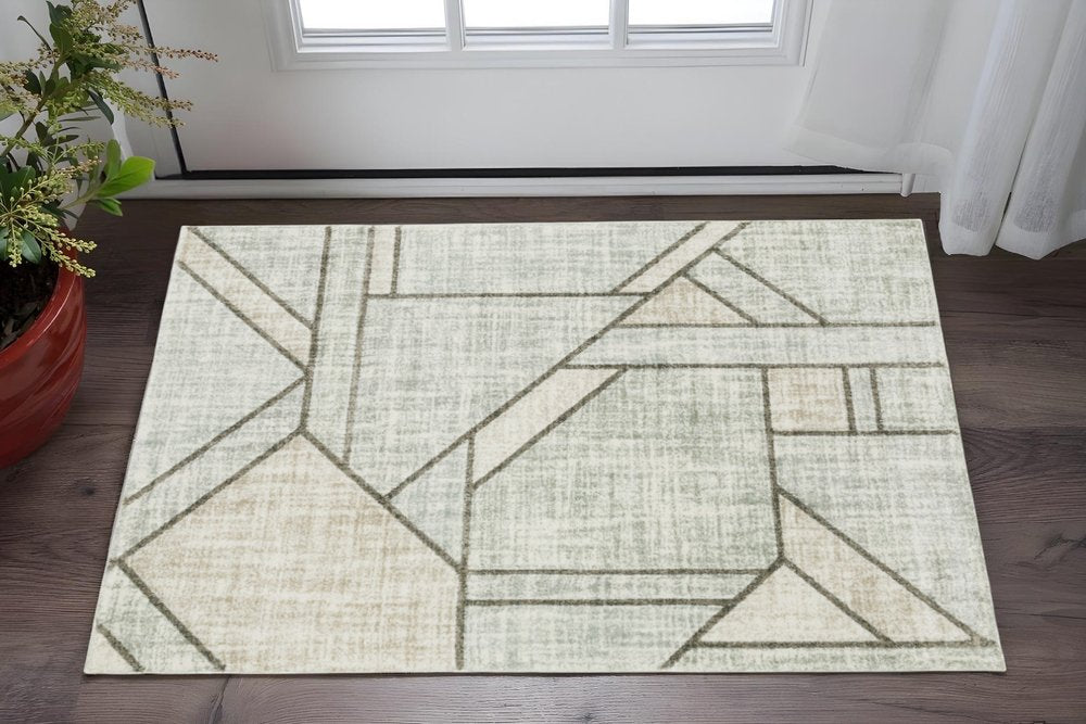 10' X 13' Gray And Ivory Geometric Power Loom Area Rug