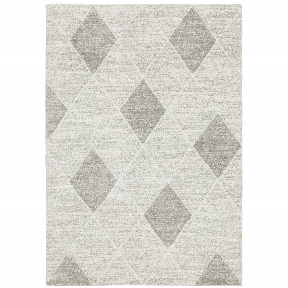 2' X 8' Grey And Ivory Geometric Power Loom Stain Resistant Runner Rug