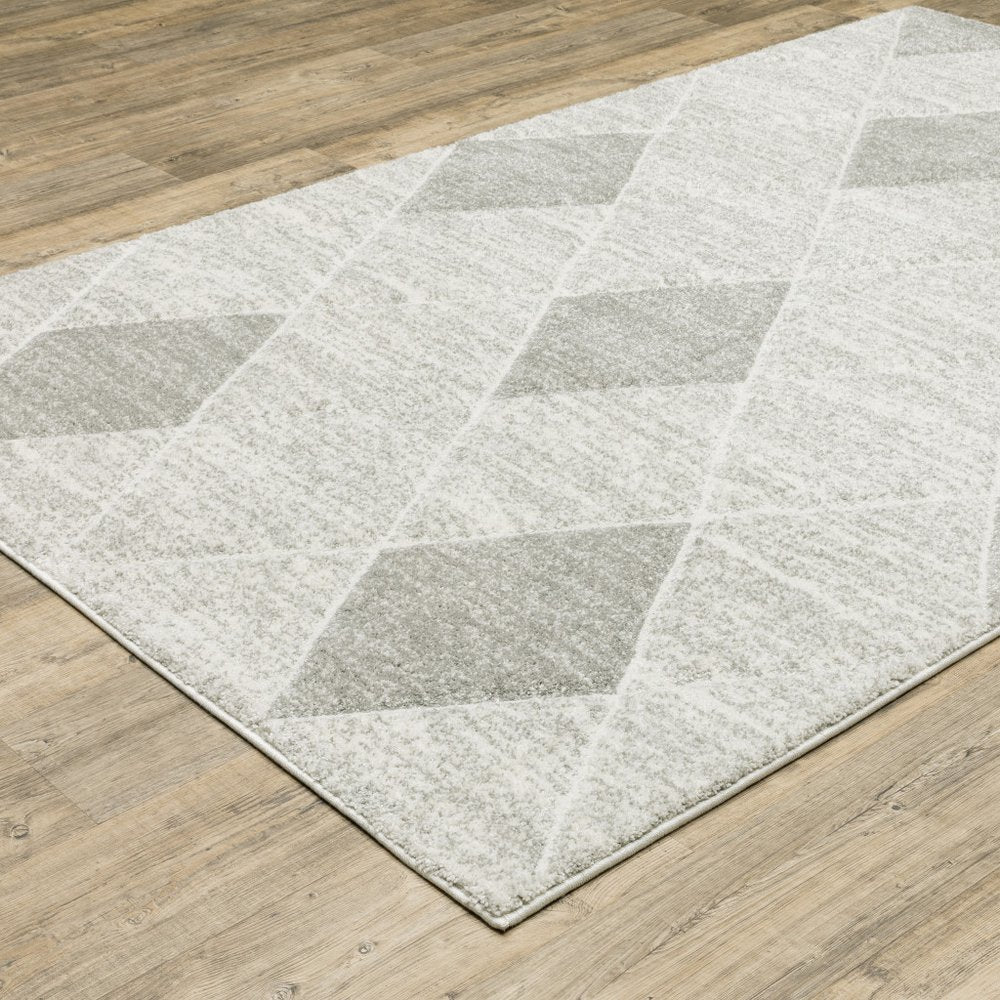 2' X 8' Grey And Ivory Geometric Power Loom Stain Resistant Runner Rug