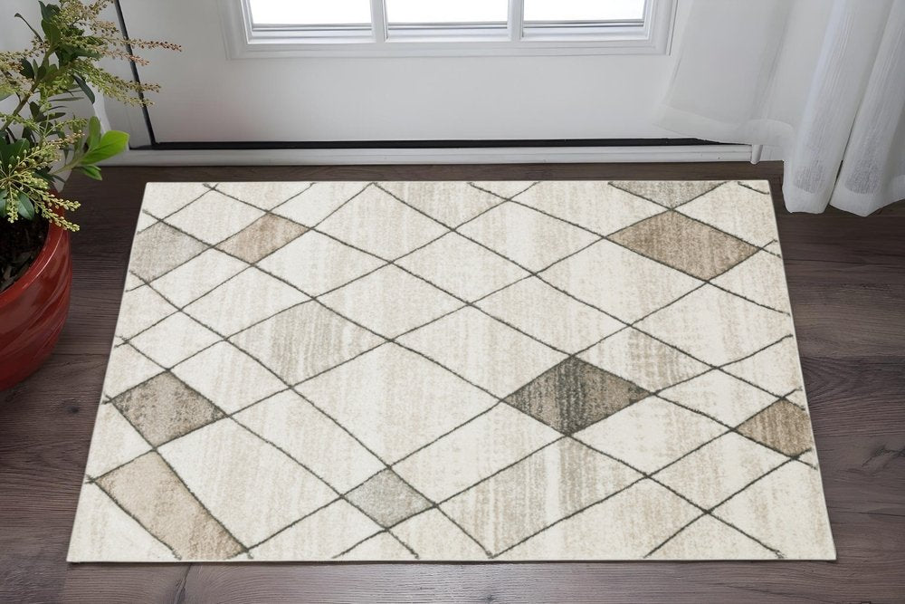 8' X 11' Beige And Gray Geometric Area Rug