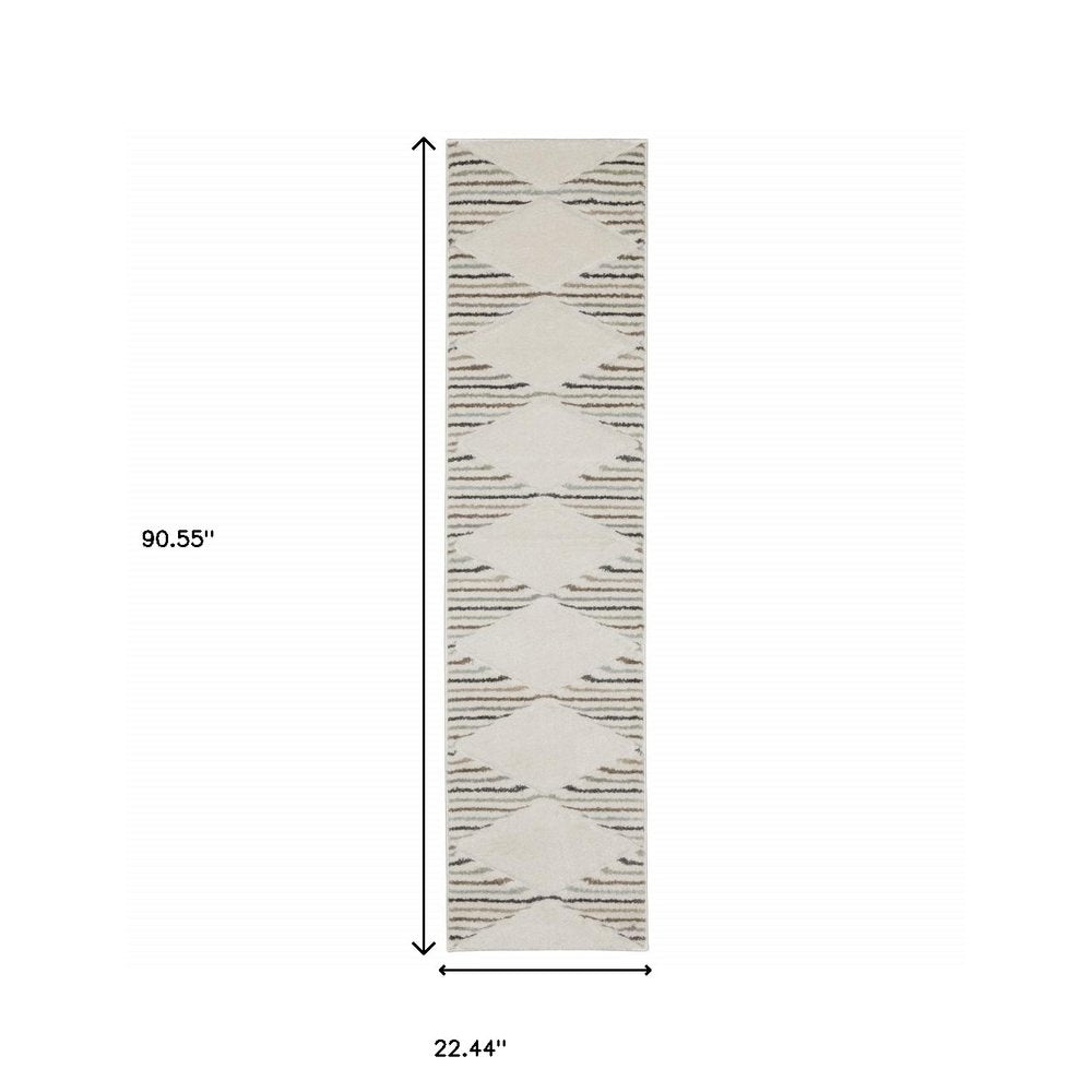6' X 9' Beige Grey Sage Green Pale Blue Brown And Charcoal Geometric Power Loom Stain Resistant Area Rug