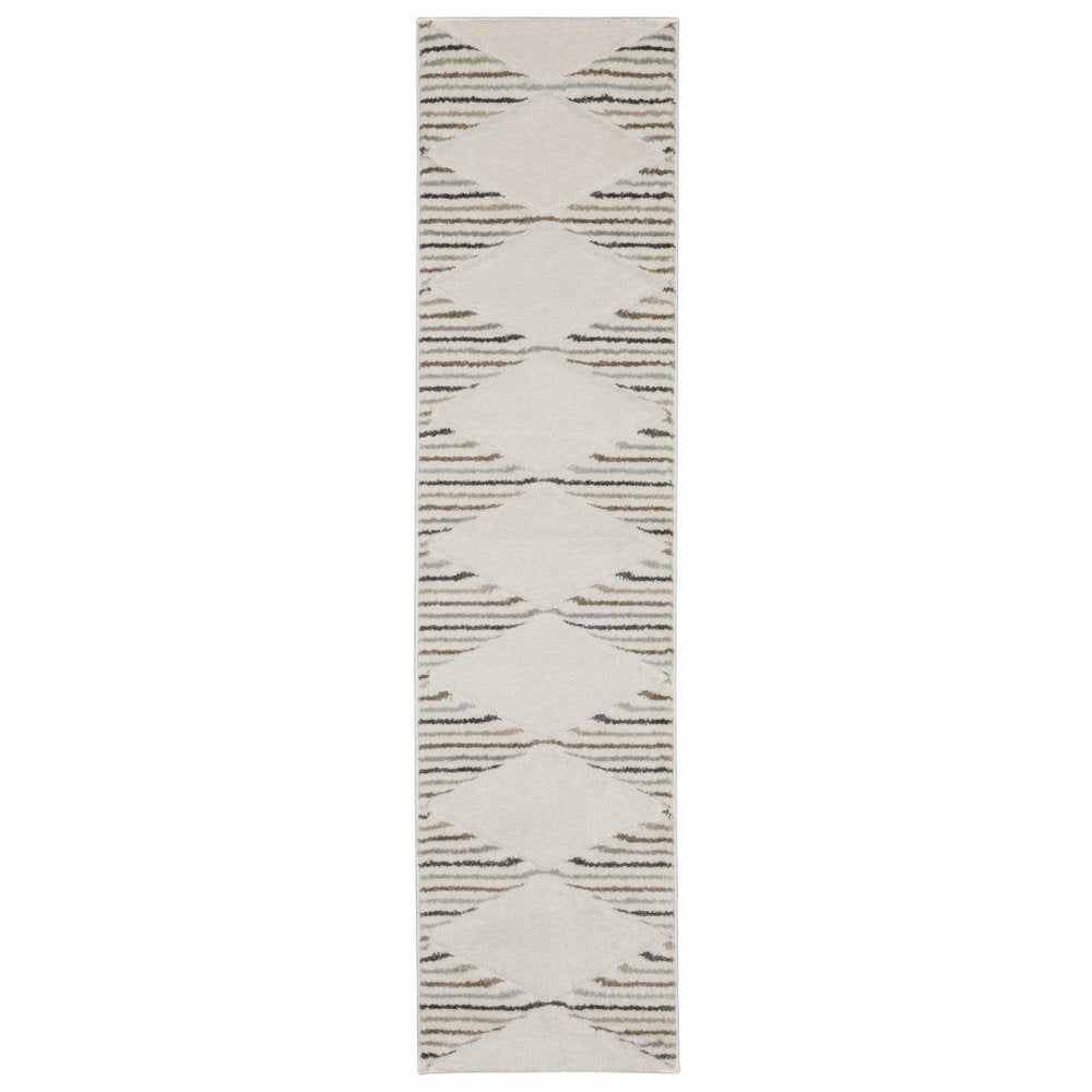 6' X 9' Beige Grey Sage Green Pale Blue Brown And Charcoal Geometric Power Loom Stain Resistant Area Rug