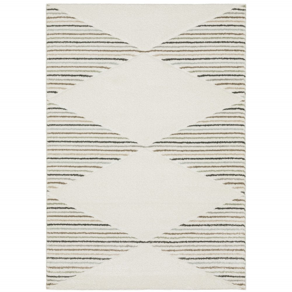 6' X 9' Beige Grey Sage Green Pale Blue Brown And Charcoal Geometric Power Loom Stain Resistant Area Rug