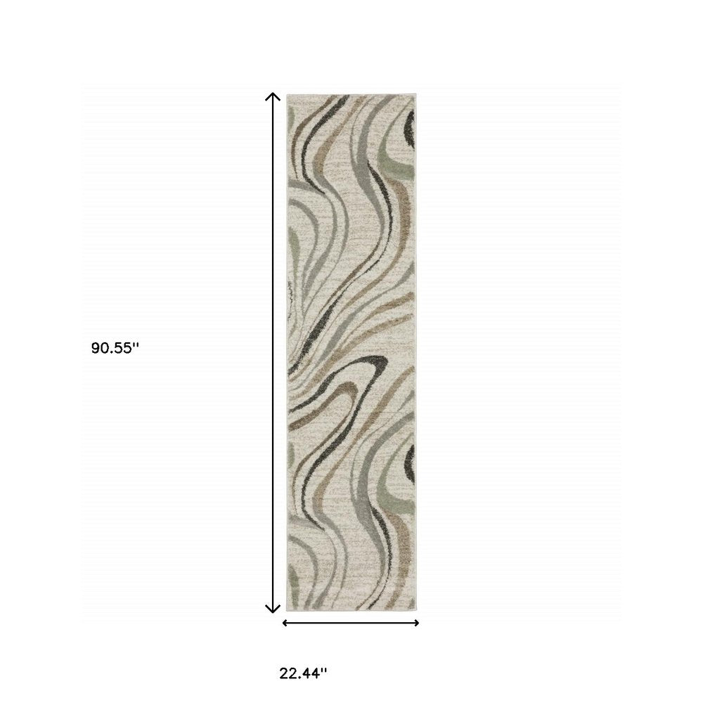 10' X 13' Beige Grey Brown Sage Pale Blue Tan And Charcoal Abstract Power Loom Stain Resistant Area Rug