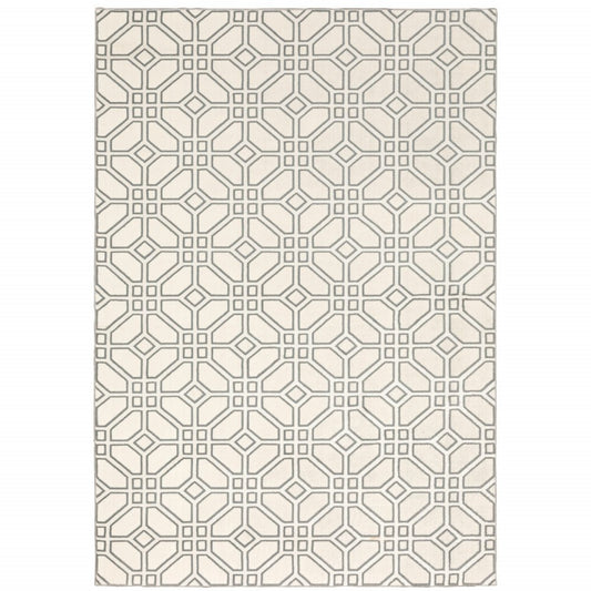 10' X 13' Ivory And Grey Geometric Power Loom Stain Resistant Area Rug