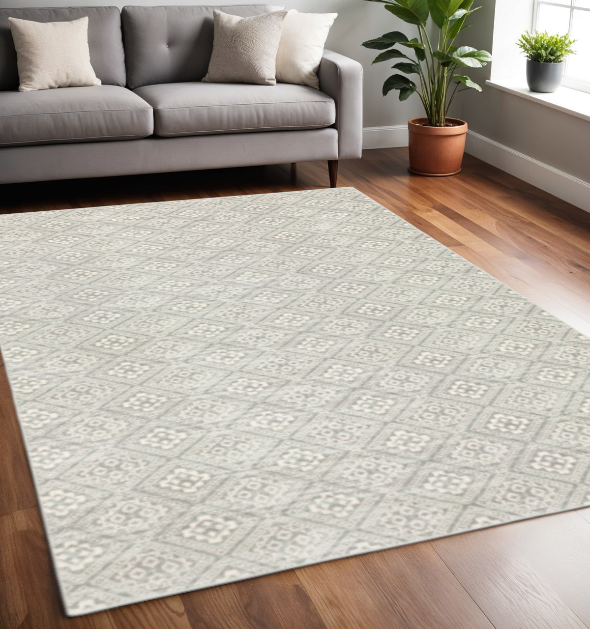 4' X 6' Grey Geometric Power Loom Stain Resistant Area Rug