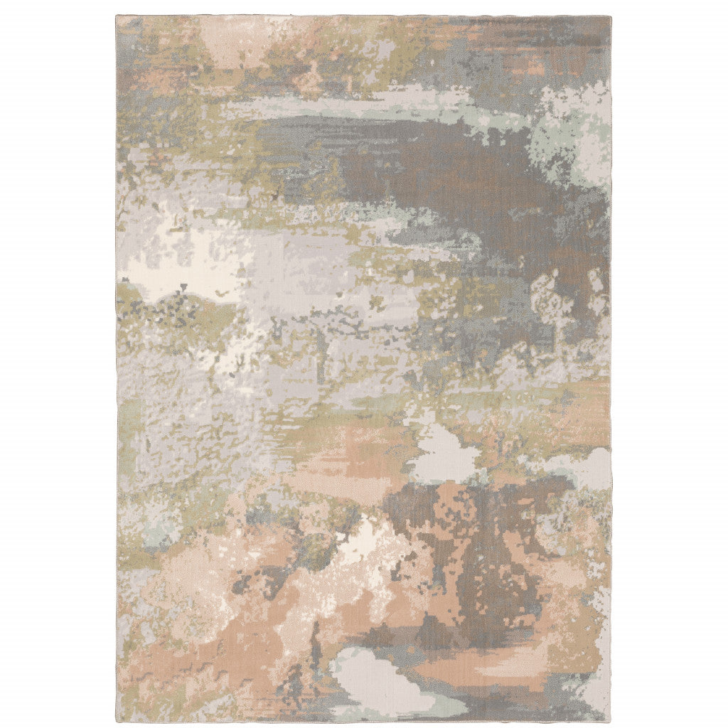7' X 10' Gray Pink And Cream Abstract Area Rug